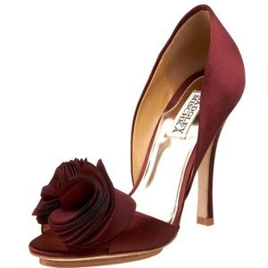 BADGLEY MISCHKA Randall D'orsay Formal Burgundy High Heels Peep Toe Womens 7.5